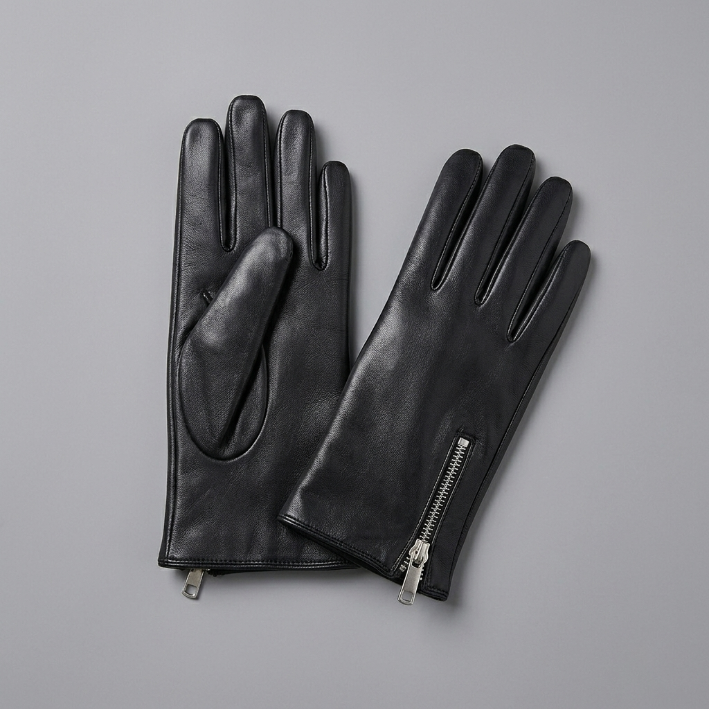 Black Sheepskin Leather Gloves
