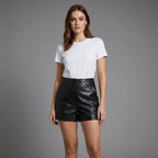 Black Tailored Faux Leather Button-Closure Shorts