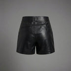 Black Tailored Faux Leather Button-Closure Shorts