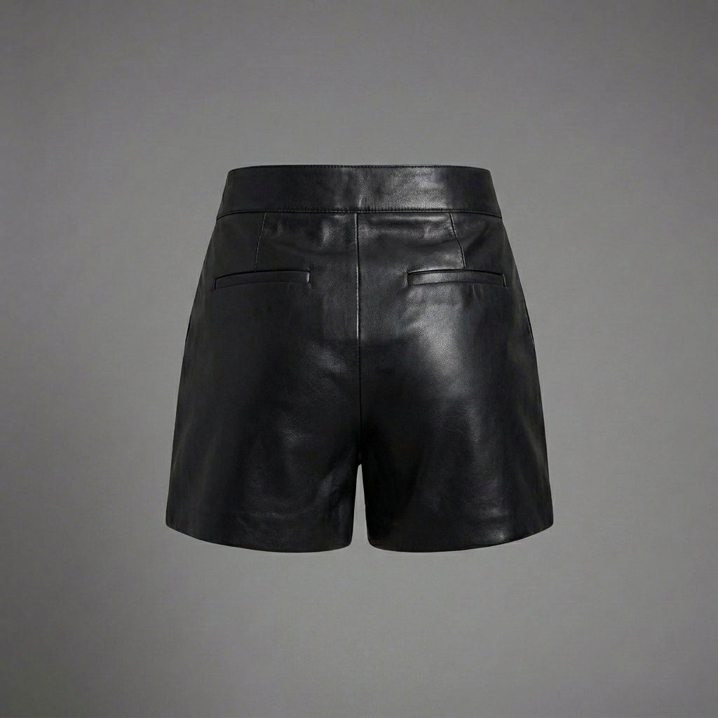 Black Tailored Faux Leather Button-Closure Shorts