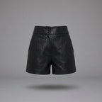 Black Tailored Faux Leather Button-Closure Shorts