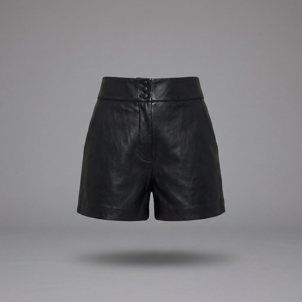Black Tailored Faux Leather Button-Closure Shorts