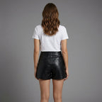 Black Tailored Faux Leather Button-Closure Shorts