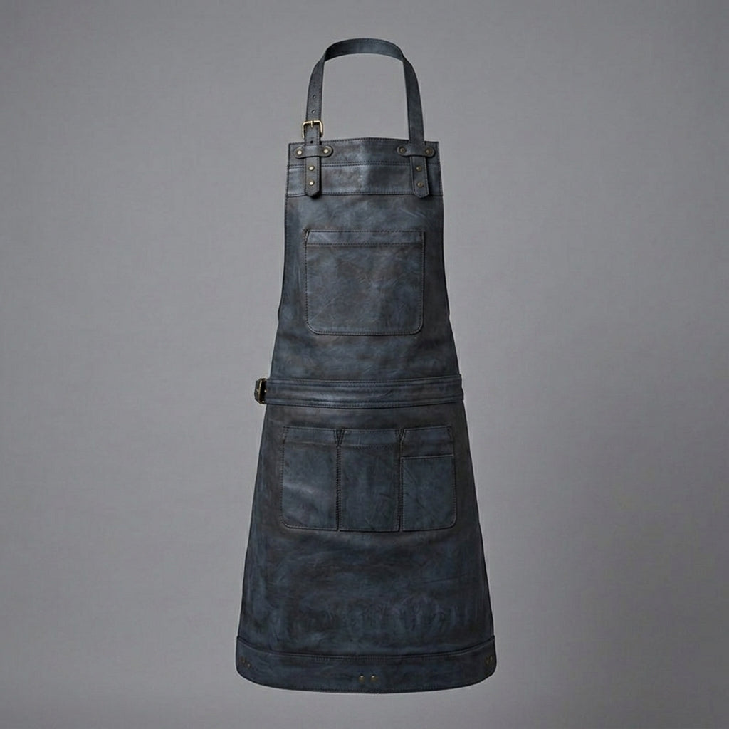 Blue Distressed Leather Utility Apron