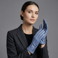 Blue Sheepskin Leather Button Gloves
