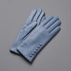 Blue Sheepskin Leather Button Gloves