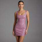 BlushFall Pink Leather Mini Dress for Women