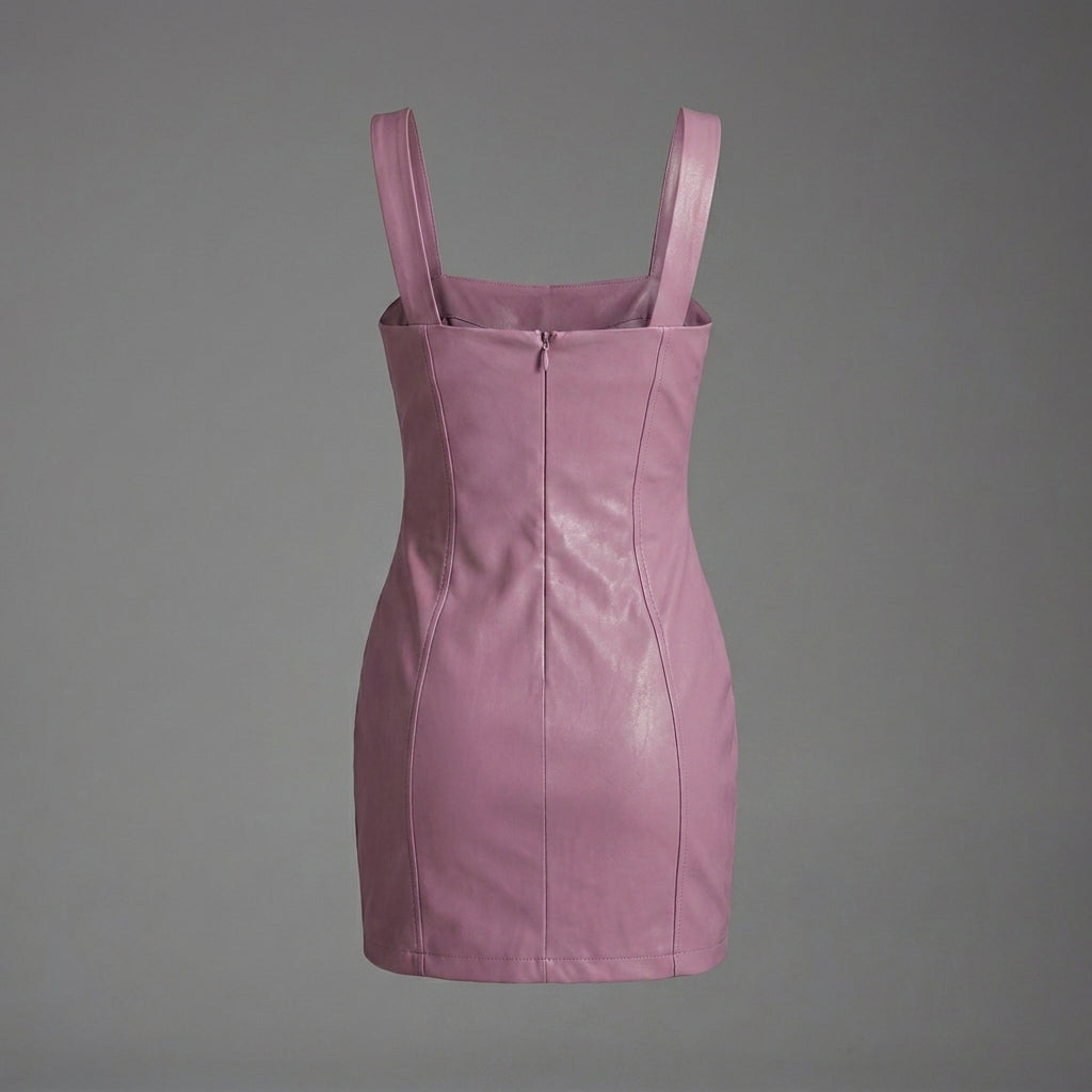 BlushFall Pink Leather Mini Dress for Women
