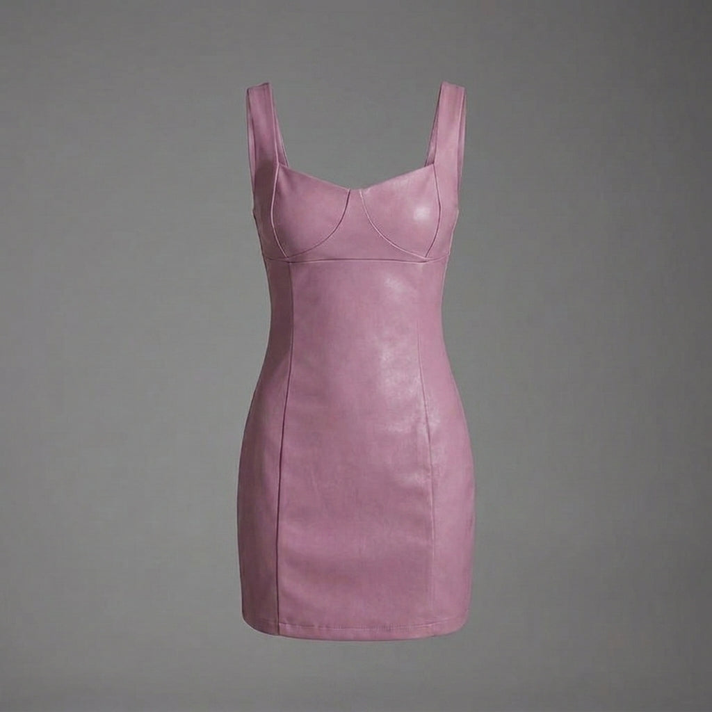 BlushFall Pink Leather Mini Dress for Women