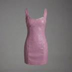 BlushFall Pink Leather Mini Dress for Women