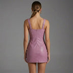 BlushFall Pink Leather Mini Dress for Women