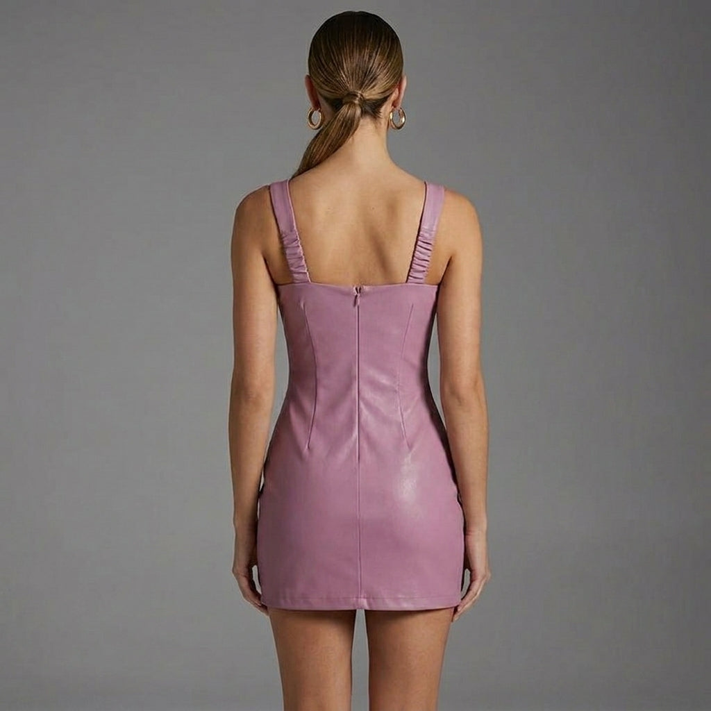 BlushFall Pink Leather Mini Dress for Women