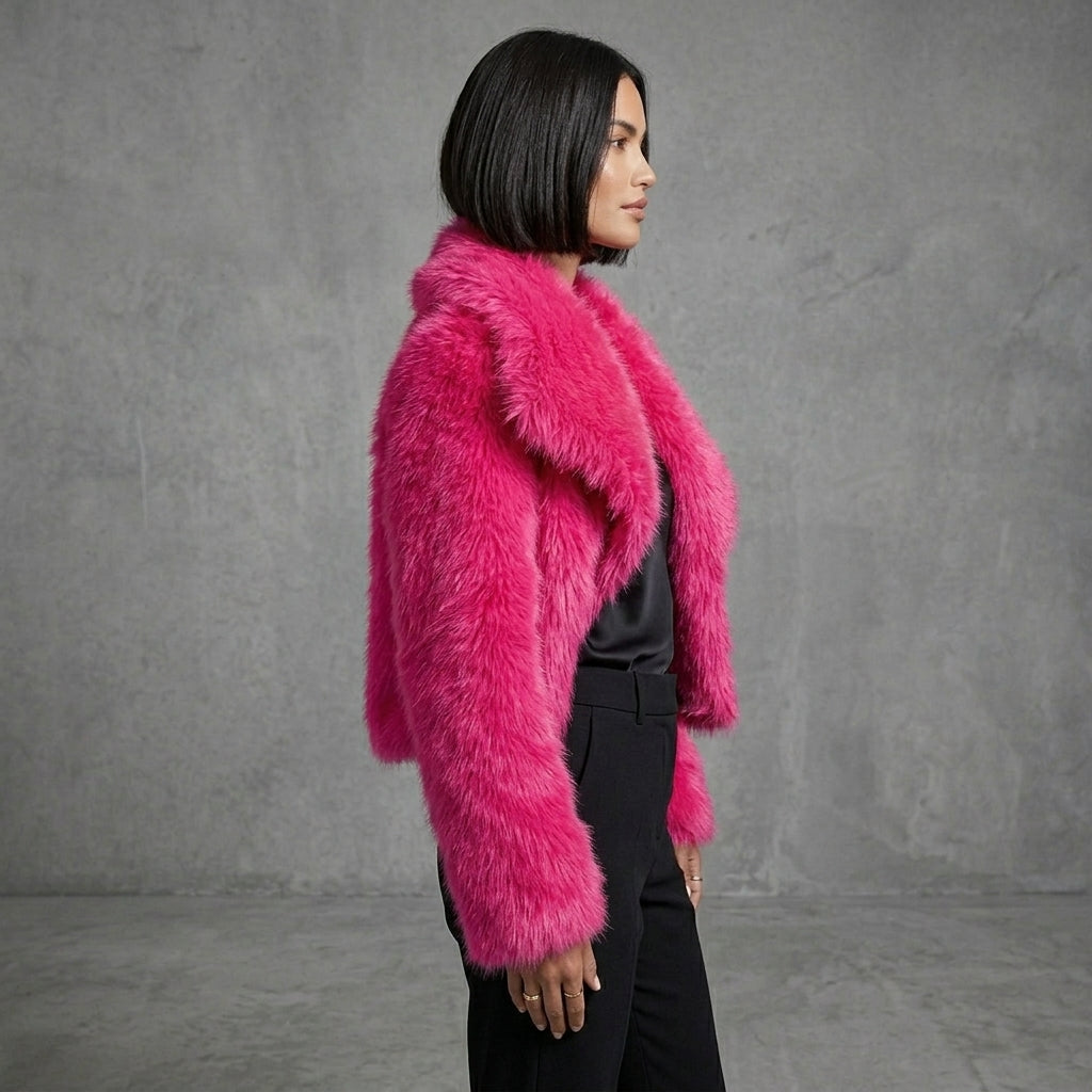 Blush Luxe Cropped Faux Fur Jacket