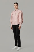 Blush Faux Leather Puff Sleeve Shirt