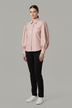 Blush Faux Leather Puff Sleeve Shirt