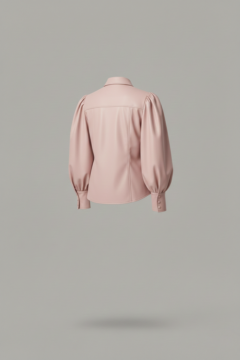 Blush Faux Leather Puff Sleeve Shirt
