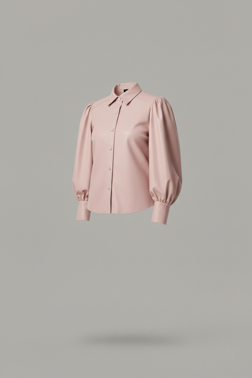Blush Faux Leather Puff Sleeve Shirt