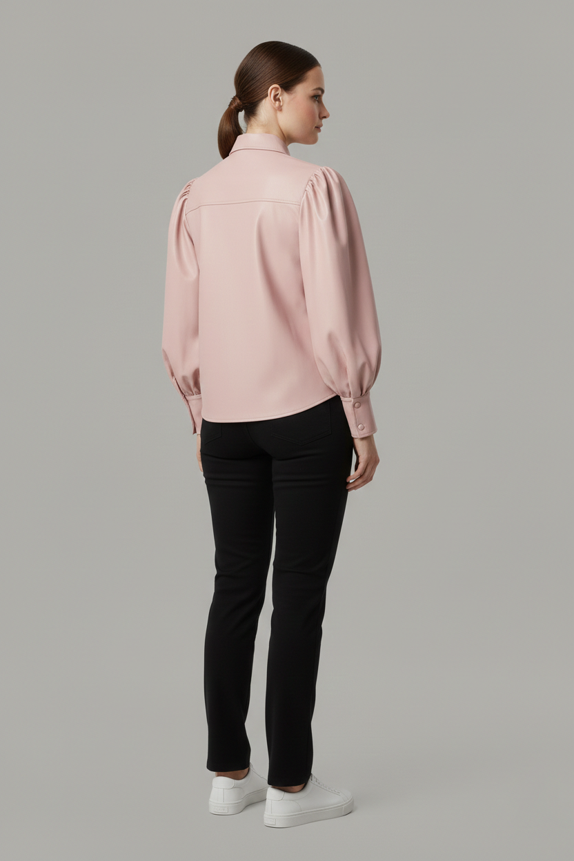 Blush Faux Leather Puff Sleeve Shirt