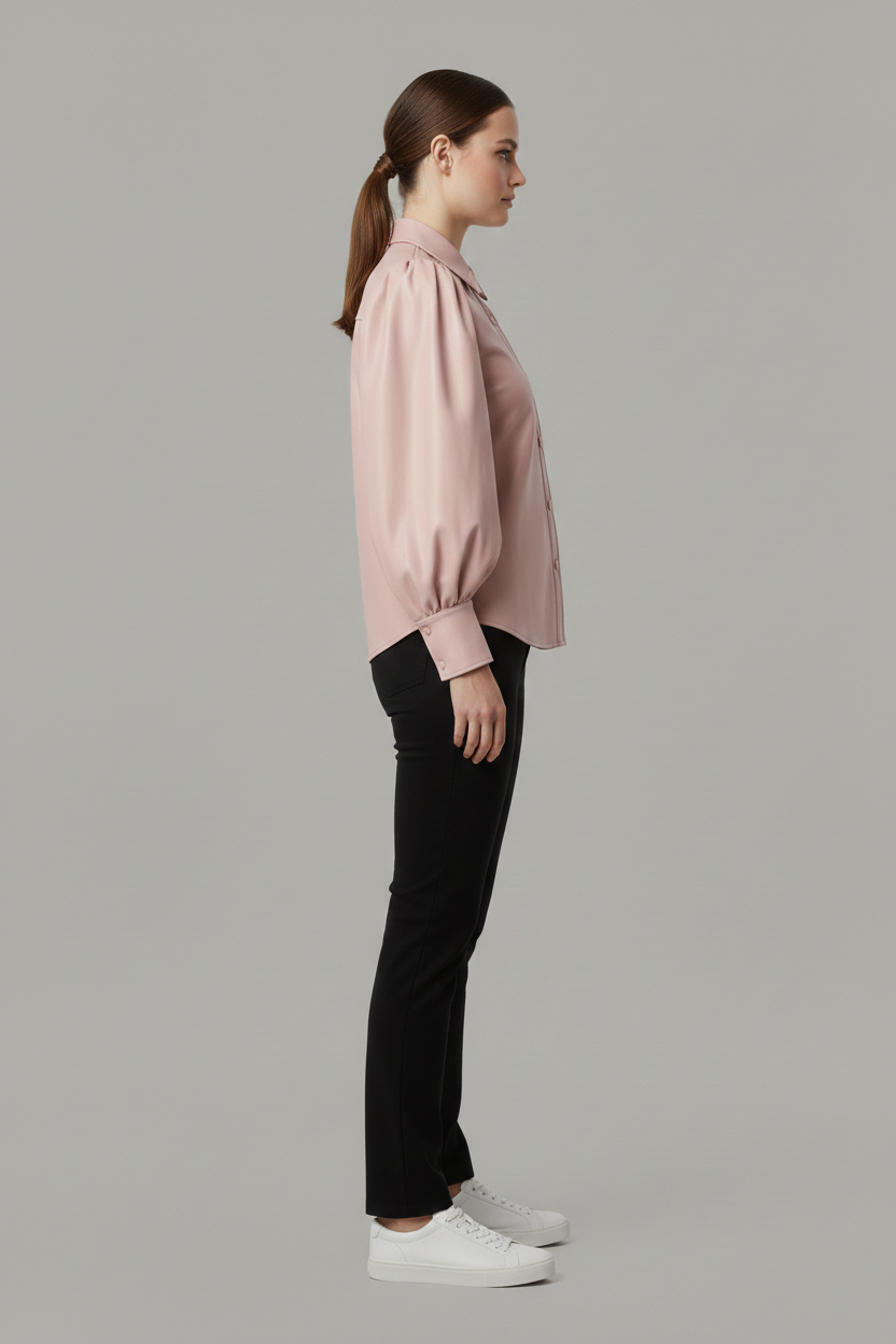 Blush Faux Leather Puff Sleeve Shirt