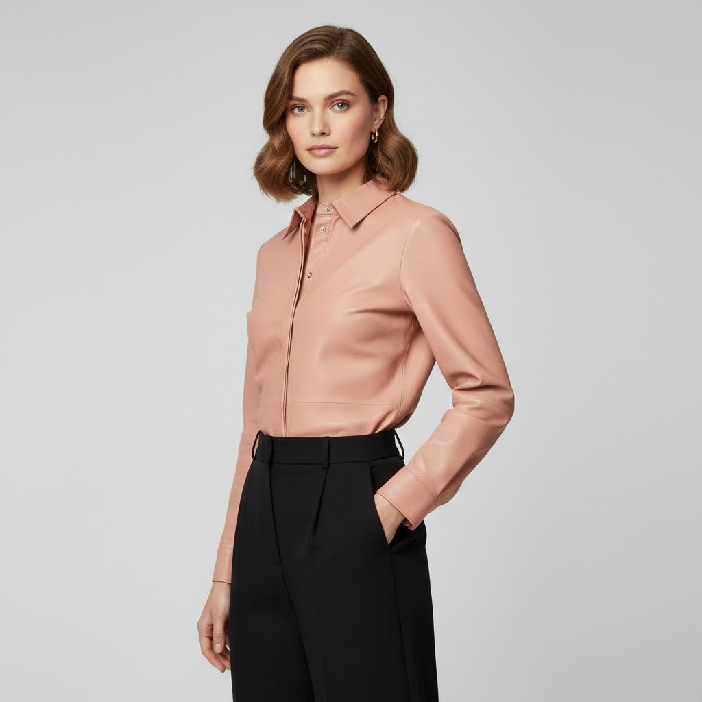 Blush Pink Leather Shirt for Women