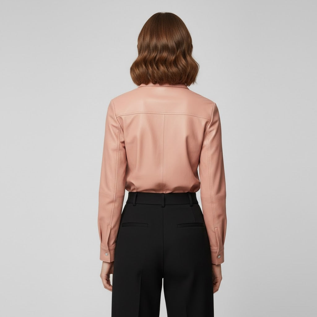 Blush Pink Leather Shirt for Women