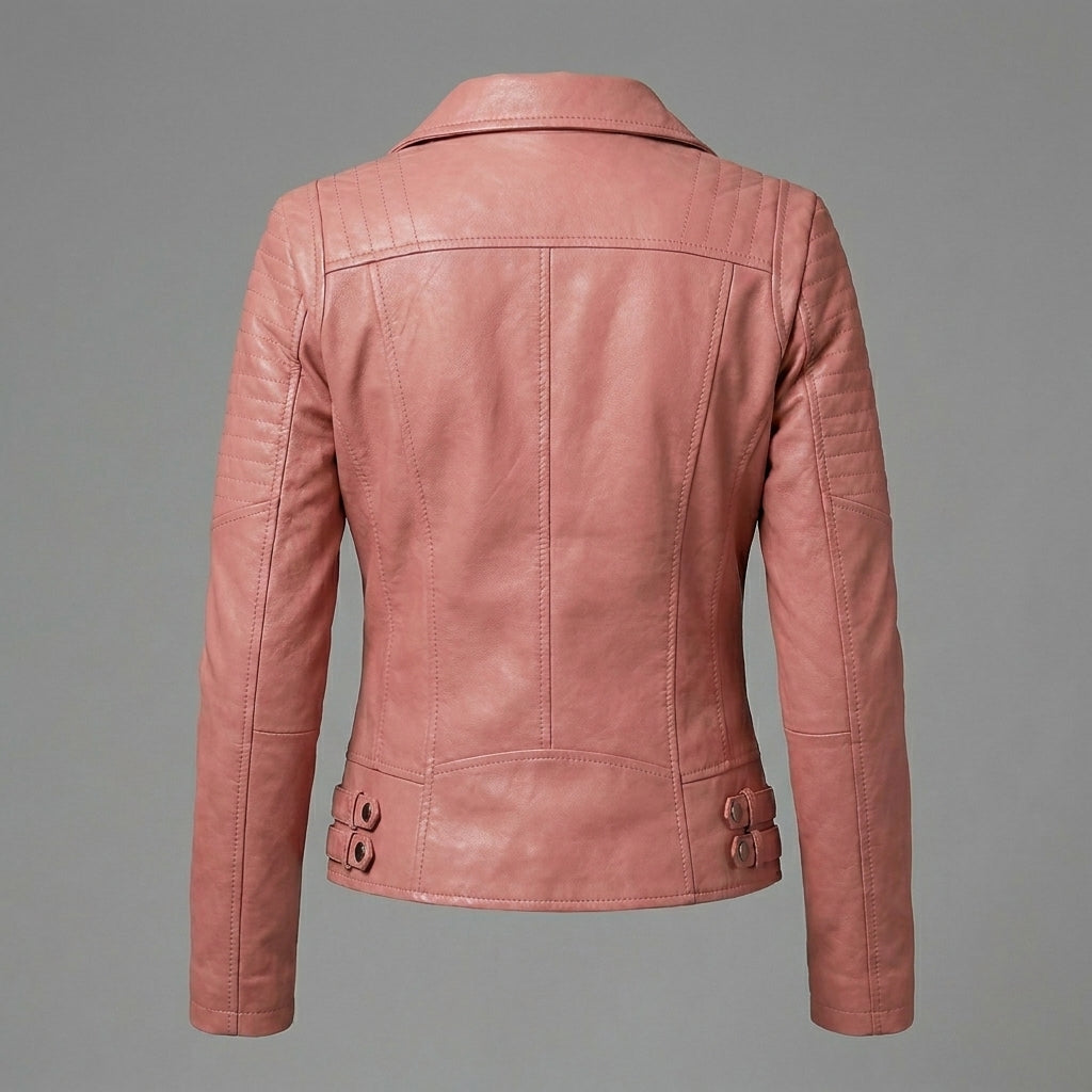 Blush Pink Sheepskin Women’s Moto Biker Jacket