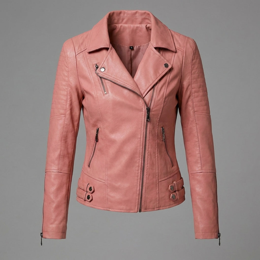 Blush Pink Sheepskin Women’s Moto Biker Jacket