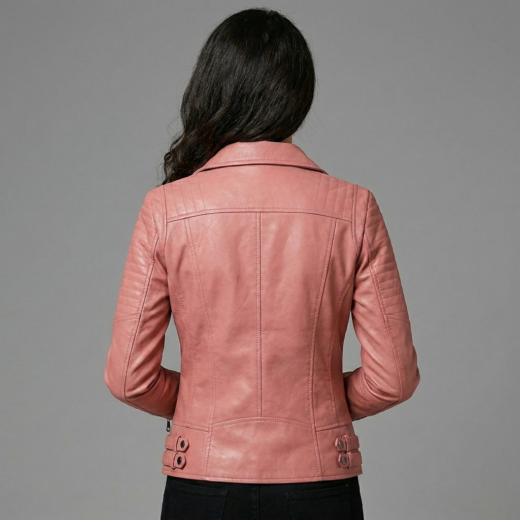 Blush Pink Sheepskin Women’s Moto Biker Jacket