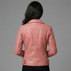 Blush Pink Sheepskin Women’s Moto Biker Jacket
