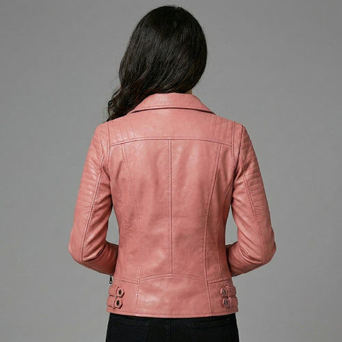 Blush Pink Sheepskin Women’s Moto Biker Jacket