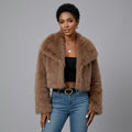 Brown Cropped Faux Fur Jacket