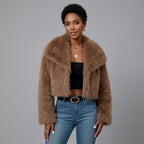 Brown Cropped Faux Fur Jacket