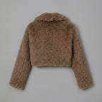 Brown Cropped Faux Fur Jacket