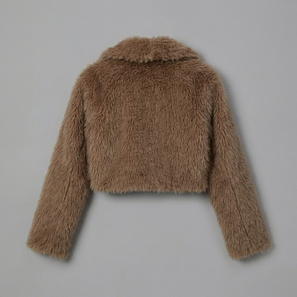 Brown Cropped Faux Fur Jacket