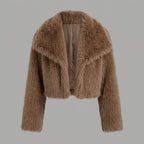 Brown Cropped Faux Fur Jacket