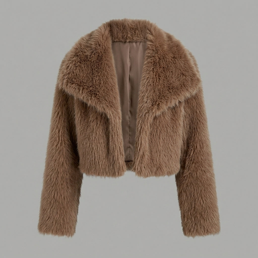 Brown Cropped Faux Fur Jacket