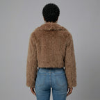 Brown Cropped Faux Fur Jacket