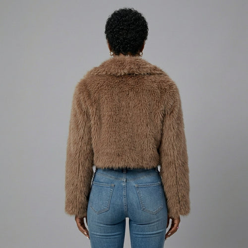 Brown Cropped Faux Fur Jacket