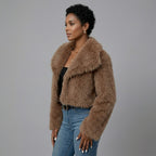 Brown Cropped Faux Fur Jacket