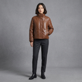 Brown Faux Leather Puffer Jacket