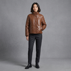 Brown Faux Leather Puffer Jacket