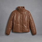 Brown Faux Leather Puffer Jacket
