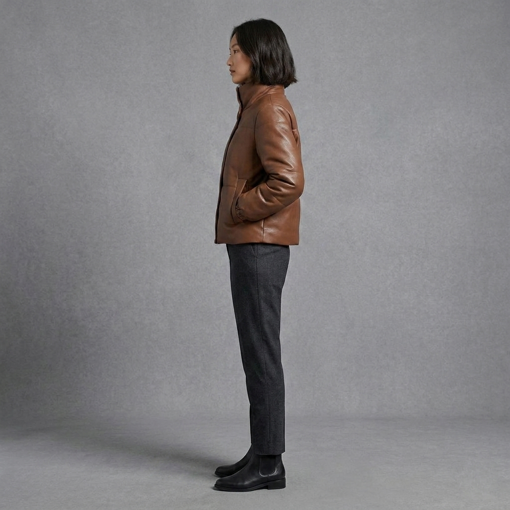 Brown Faux Leather Puffer Jacket