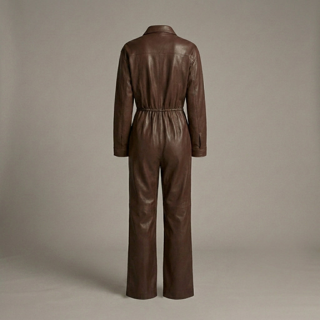 Brown Leather Jumpsuit