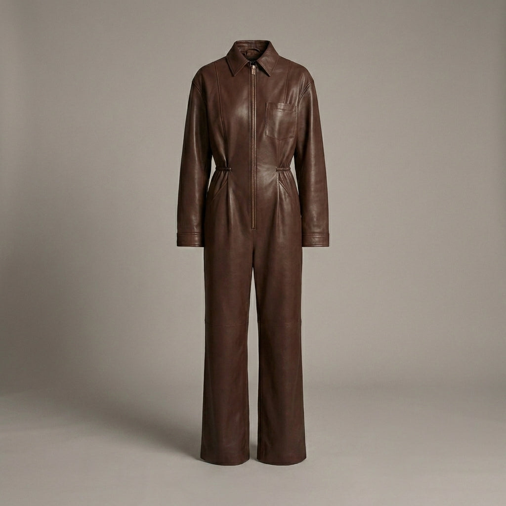 Brown Leather Jumpsuit