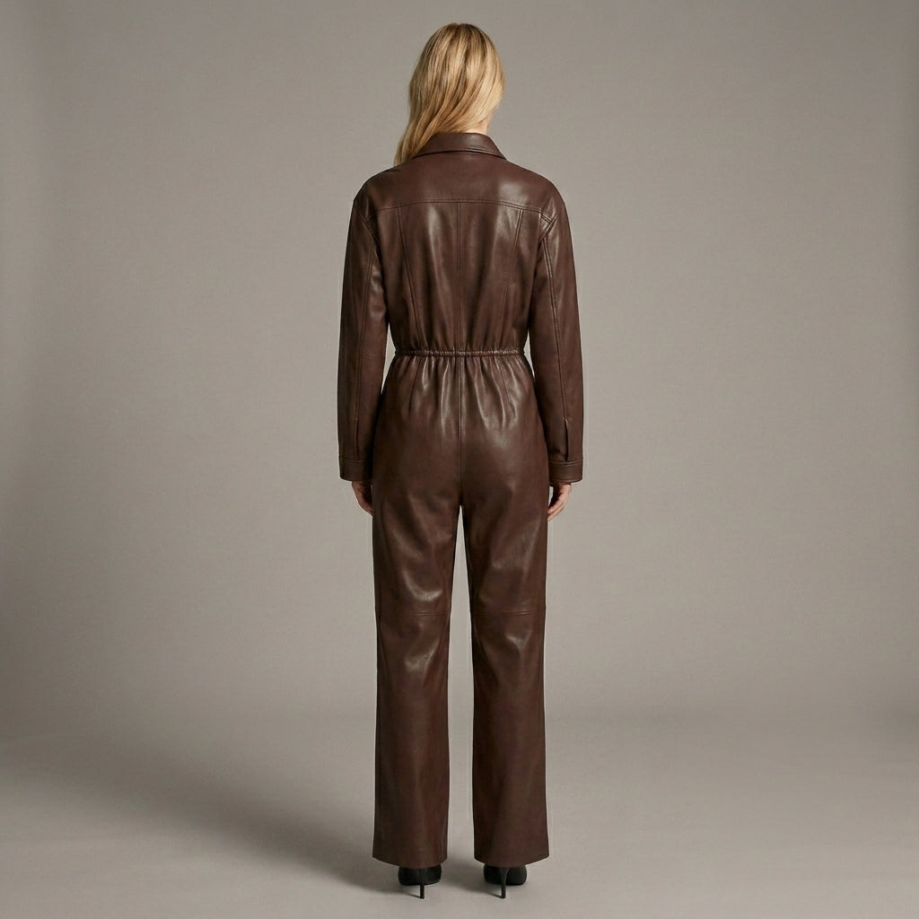 Brown Leather Jumpsuit