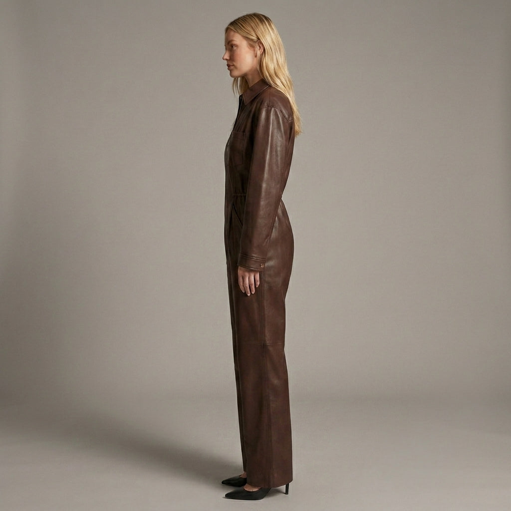 Brown Leather Jumpsuit