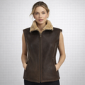 Brown Shearling-Lined Leather Vest for Women