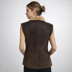 Brown Shearling-Lined Leather Vest for Women
