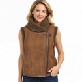 Brown Suede Shearling-Trimmed Vest